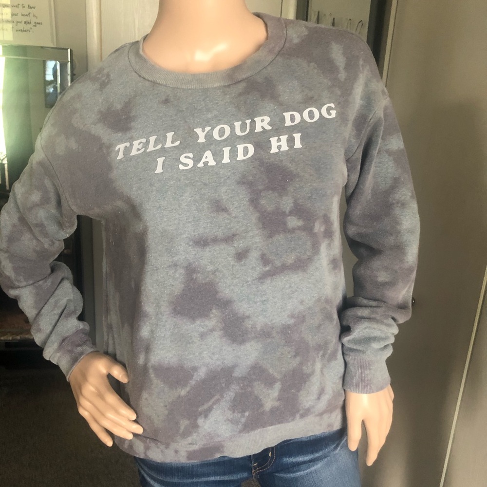 Blue Bleached Tie Dye Graphic Sweatshirt